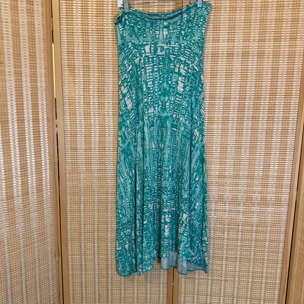 Final Touch Teal White Abstract Geometric Print Maxi Skirt Womens Medium Boho